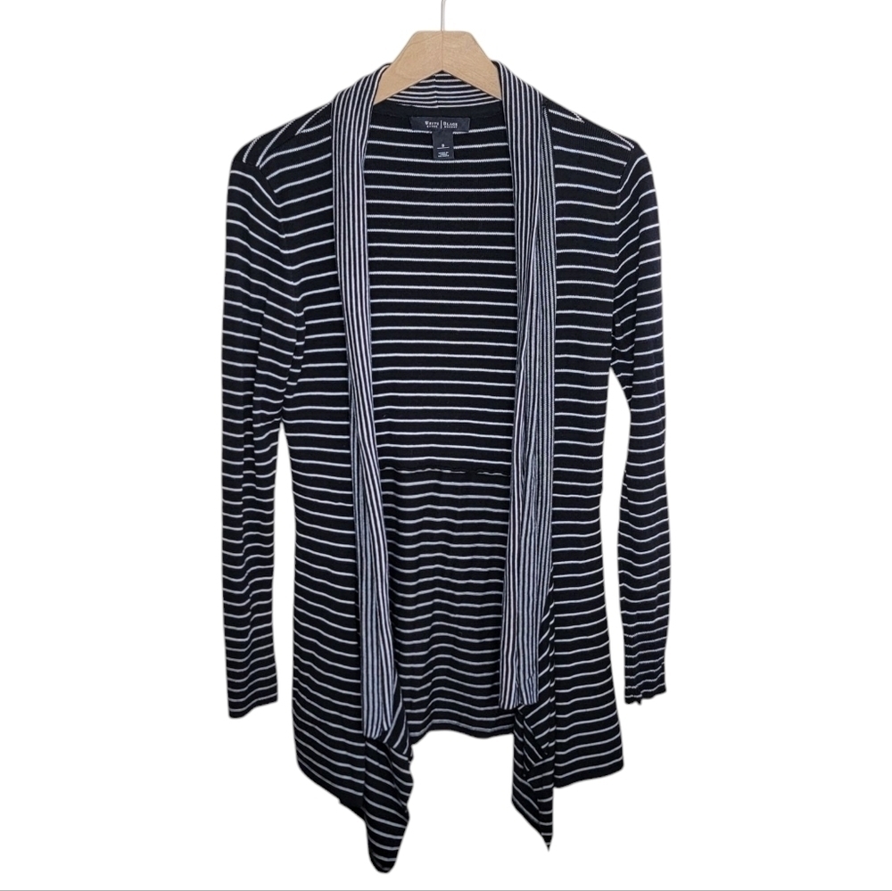 WHBM | Black & White Striped Waterfall Cardigan Sweater Size Small